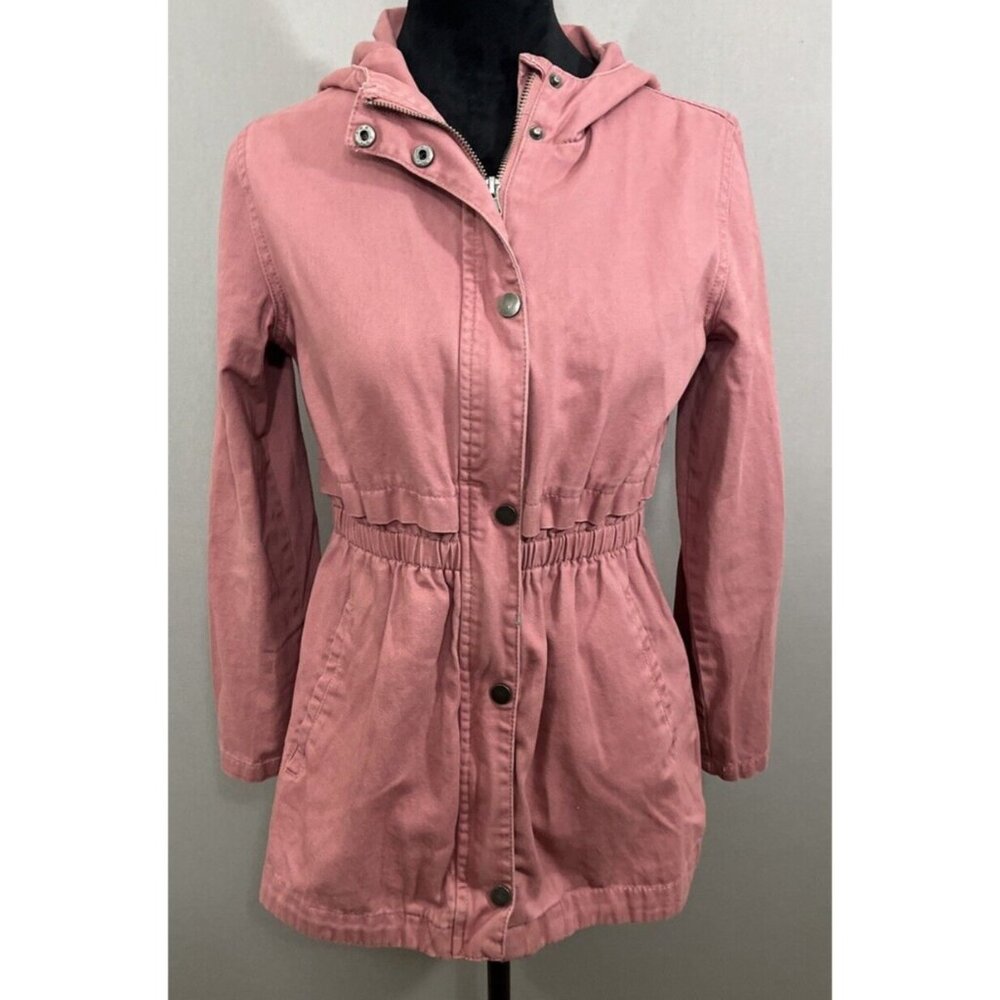 C&C California Pink Cotton Zip Button Lightweight Hooded Coat Juniors Size 14